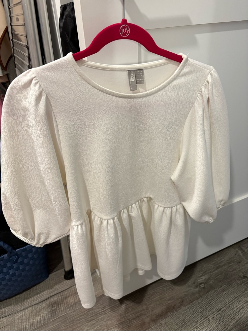 ASOS Cream Peplum Puff-Sleeve Tunic Top